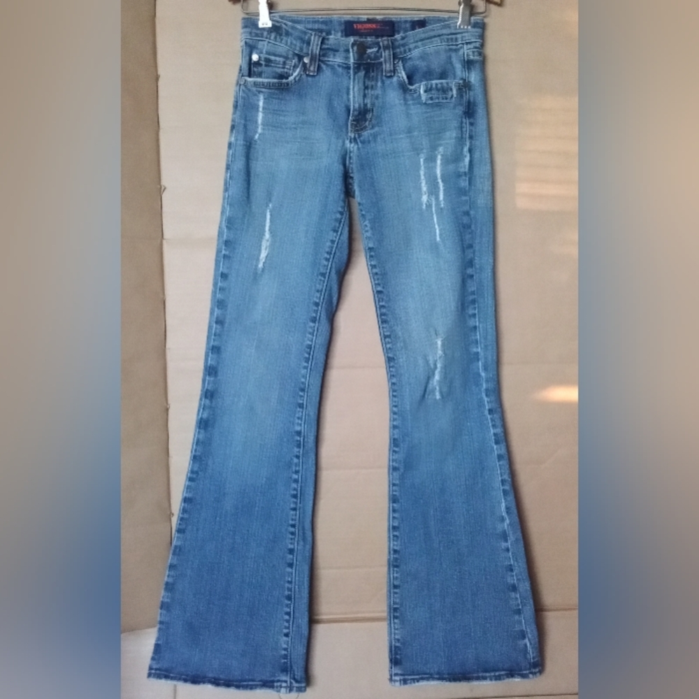Women's Vigoss Jeans Ripped Distressed Flared Bell Bottom Size 1 Medium Wash